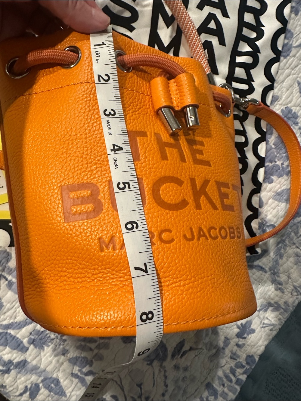 Marc Jacobs Orange Pebbled Leather 'The Bucket' Drawstring Shoulder Bag - Picture 7 of 9